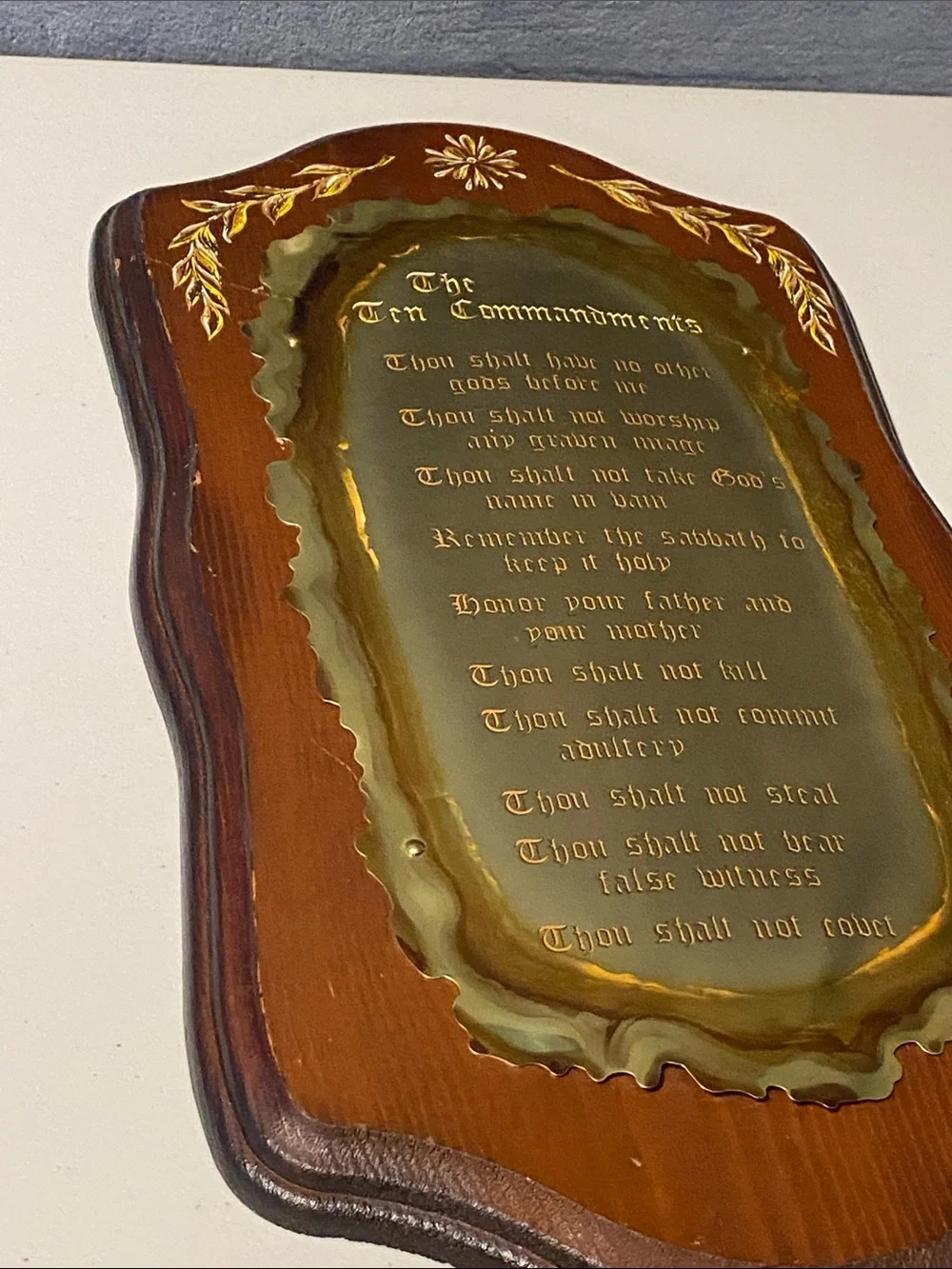 Vintage Home Interiors Ten Commandments Wood and Brass Wall Plaque